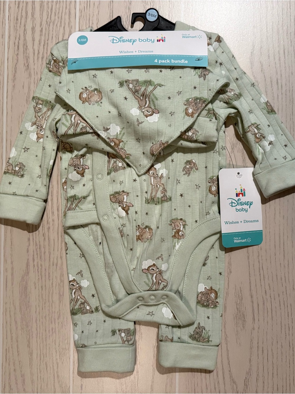 Disney Baby Bambi Baby Boys 4 Piece Set Size 3-6M Sage Green Cozy NWT